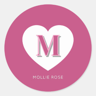 Fushcia Rosa Monogram  Runt Klistermärke