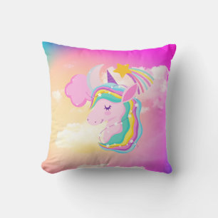 Fushcia Unicorn Rainbow Dekorativ kudde