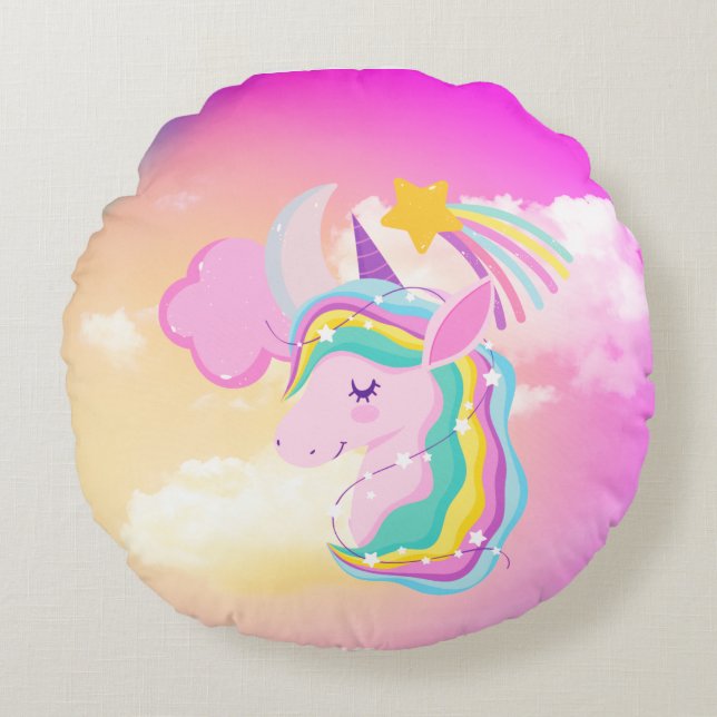 Fushcia Unicorn Rainbow Dekorativ kudde (Framsidan)