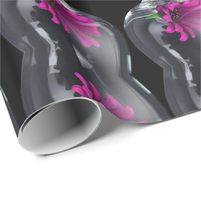 Fushia Blommigt Glass Mönster Wrapping Papper Presentpapper (Rullad Hörn)