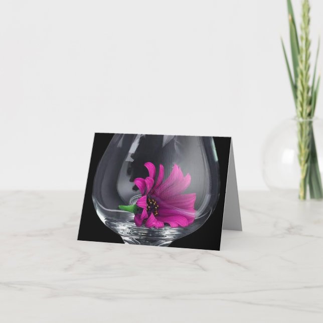 Fushia Blommigt Glass Note Card Kort (Framsida)