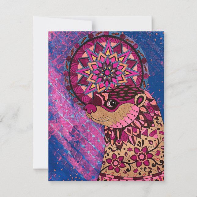 Fushia Blommigt Otter Anteckningskort (Framsida)