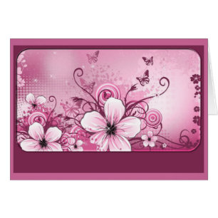 Fushia Rosa Blommigt Note Card OBS Kort