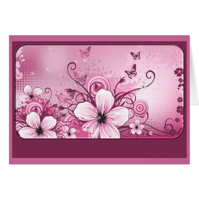 Fushia Rosa Blommigt Note Card OBS Kort (Framsidan Horizontal)