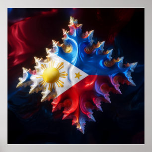 Fusion av Philippine Flagga och Mandelbrot Fractal Poster
