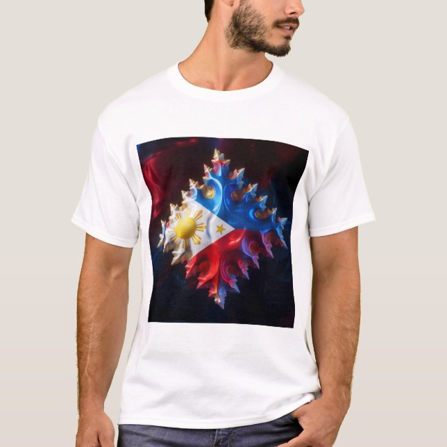 Fusion av Philippine Flagga och Mandelbrot Fractal T Shirt (Framsida)