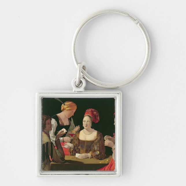 Fusk med överdängaren av diamanter fyrkantig silverfärgad nyckelring (Framsidan)