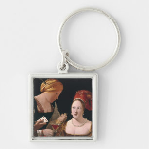 Fusk med överdängaren av diamanter fyrkantig silverfärgad nyckelring