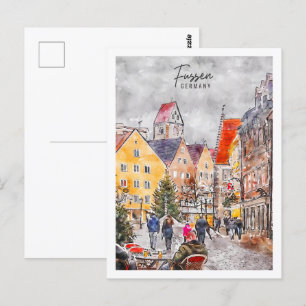 Fussen Tyskland Travel Ställe Watercolor Vykort