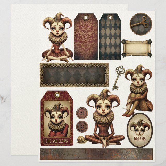 Fussy Cut Elements - Melancholy Harlequin Brevhuvud (Fram/baksida)