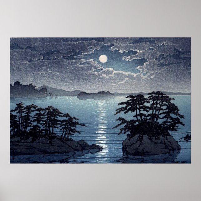 Futago Island  Månsken Matsushima Kawase Hasui Poster (Framsidan)