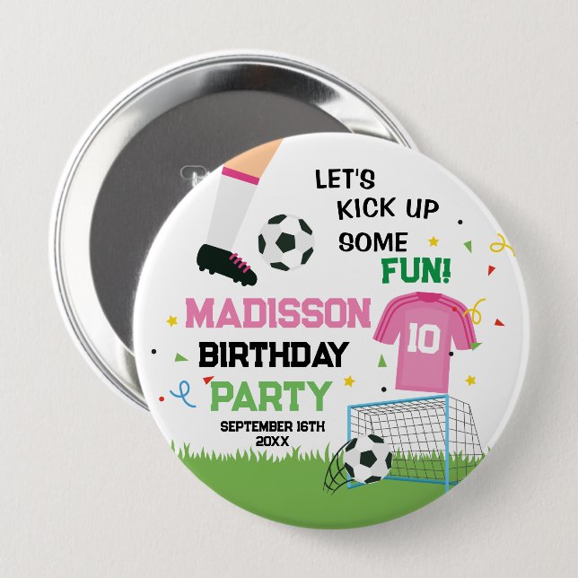 Futbol Soccer Birthday party  Knapp (Framsida & baksida)