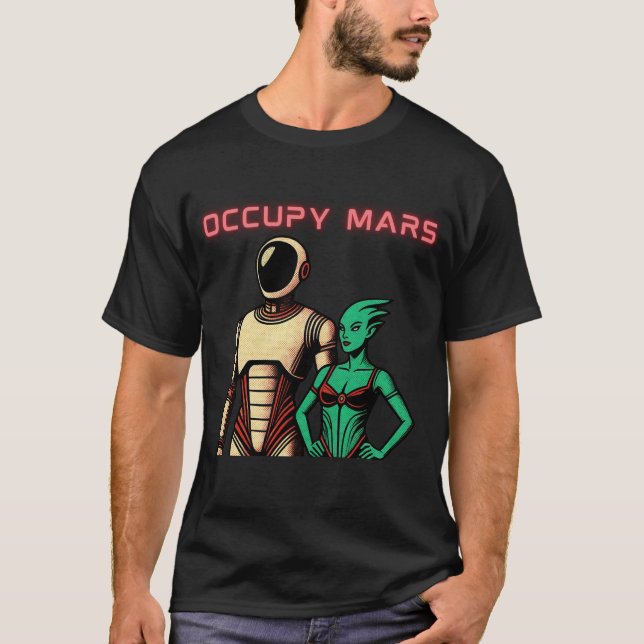 Futistisk Humanoid Robot på en Främmande Planet T Shirt (Framsida)