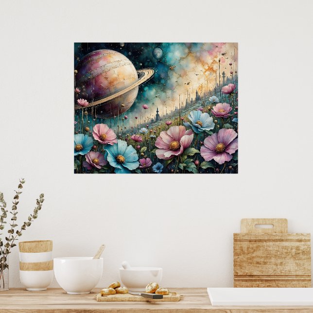 Futistisk Kosmosblomma och Rymd Poster (Kök)