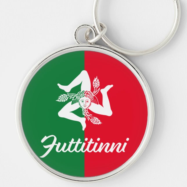 Futtitinni Trinacria Keychain Rund Silverfärgad Nyckelring (Framsidan)