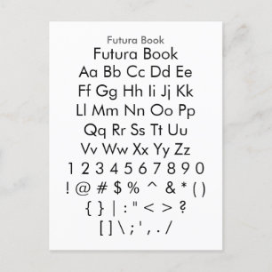 Futura Bok - Zazzle Font Sampler Lakan Vykort