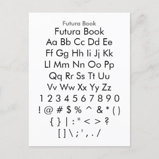 Futura Bok - Zazzle Font Sampler Lakan Vykort