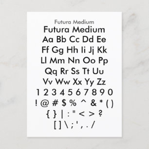 Futura Medium - Zazzle Font Sampler Lakan Vykort