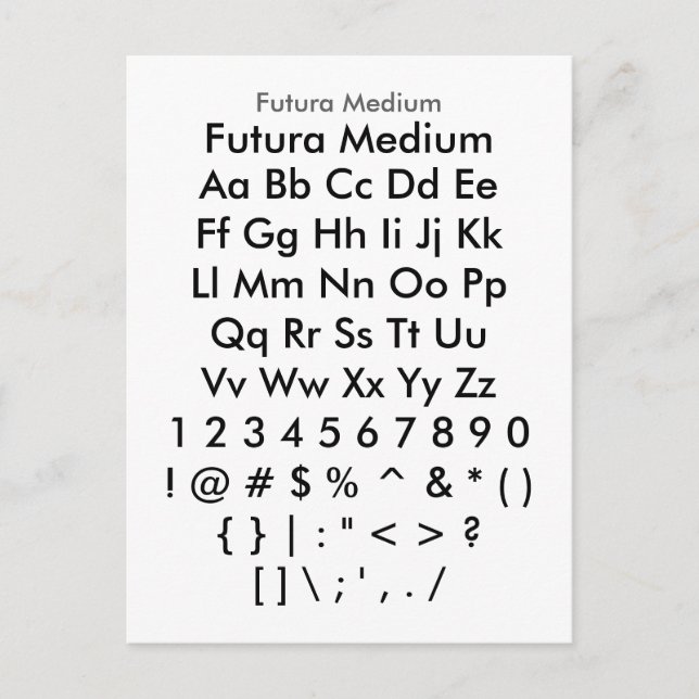 Futura Medium - Zazzle Font Sampler Lakan Vykort (Framsida)