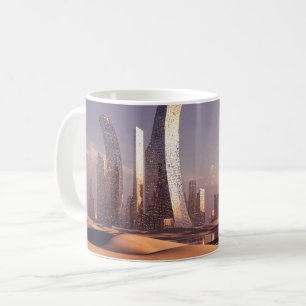 Futuralistiska Surrealistiska Skyskrapor i Ökenlan Kaffemugg