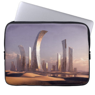 Futuralistiska Surrealistiska Skyskrapor I Ökenlan Laptop Fodral
