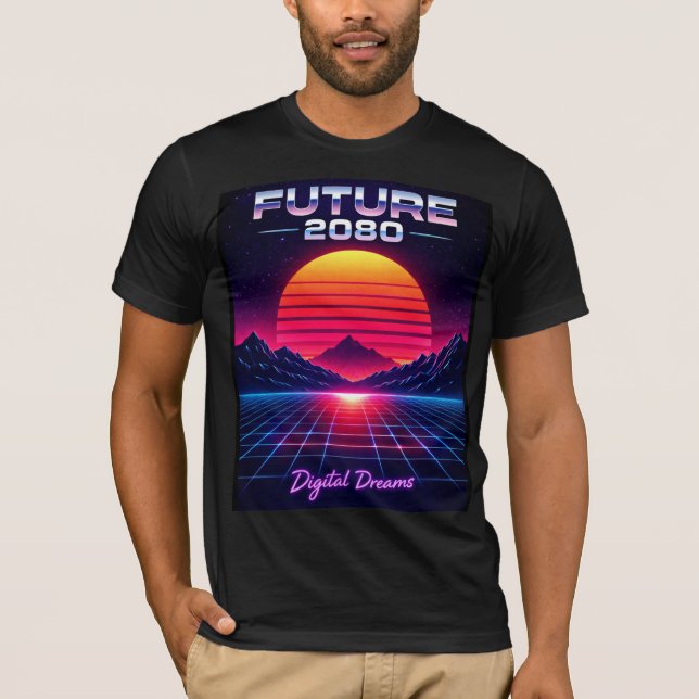 Future 2080 Digital Dreams Retro Neon Art Print T Shirt (Framsida)