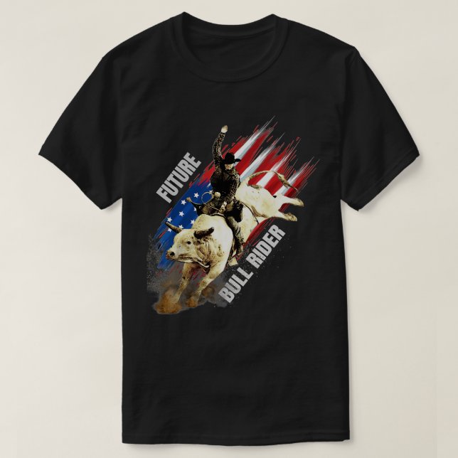 Future Bull Rider Gift Patriotic American Flagga f T Shirt (Design framsida)