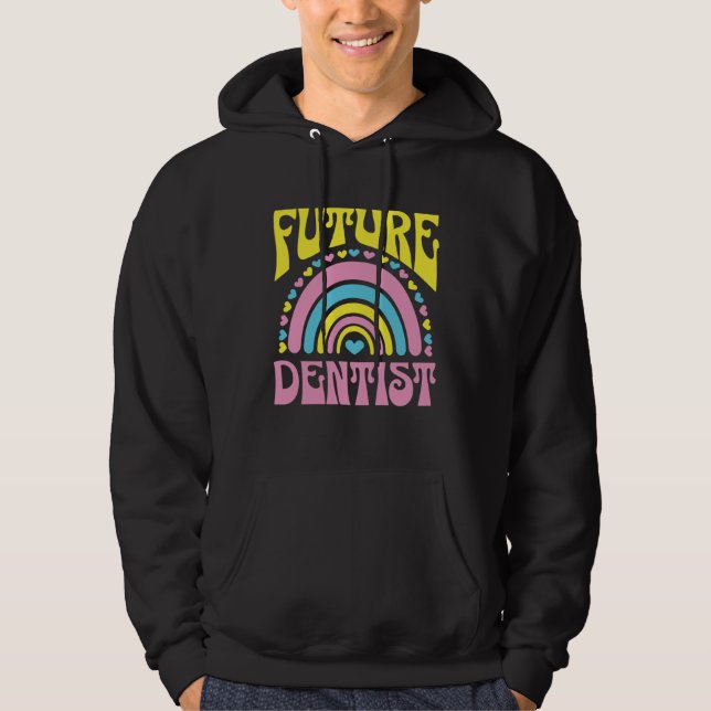 Future Dentist Bright Retro Rainbow Dentists Train Hoodie (Framsida)