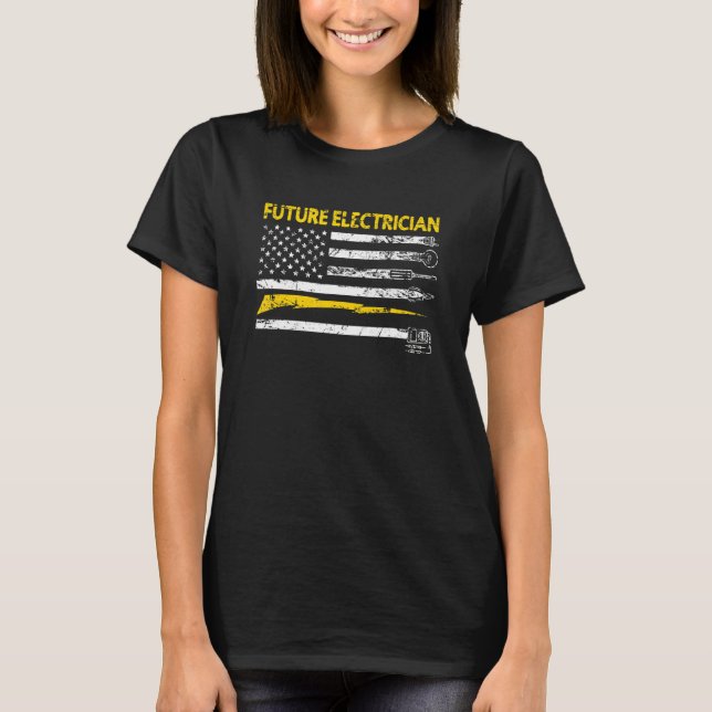 Future Electrician USA Flag Hammer Carpenter Techn T Shirt (Framsida)