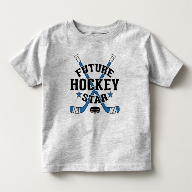 Future Hockey Star Player Blue Hockey Sticks Puck T Shirt (Framsida)