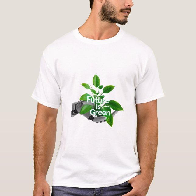 Future is Green: Eco-Friendly Robot T Shirt (Framsida)