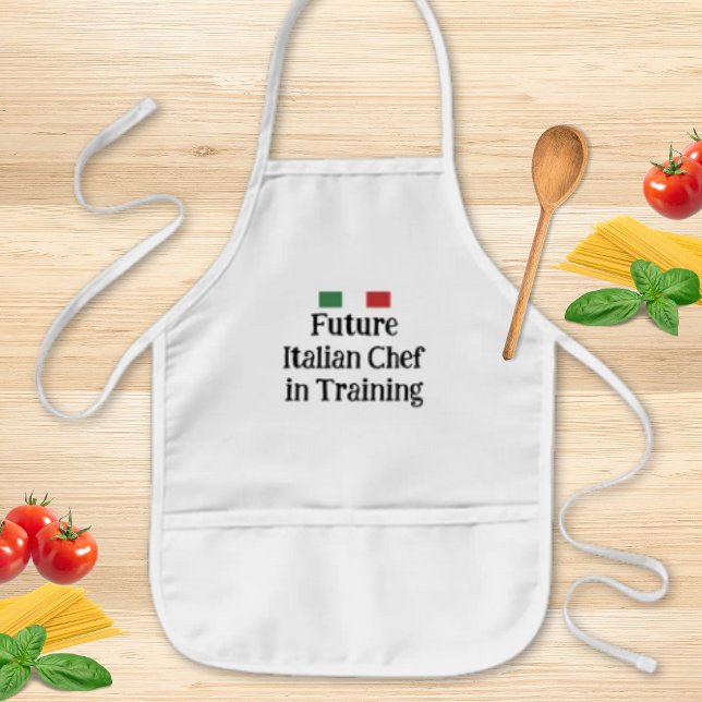 Future Italian Chef in Training Editable Barnförkläde (Editable "Future Italian chef in Training" with Italian Flag Kids' Apron)