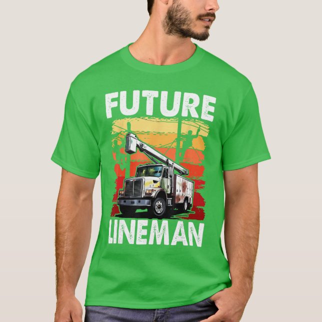 Future Lineman Bucketruck Kid Future Electric Cabl T Shirt (Framsida)