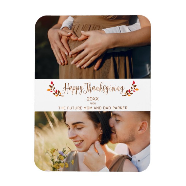 Future Mom Dad 2 custom Photos Happy Thanksgiving Magnet (Vertikal)