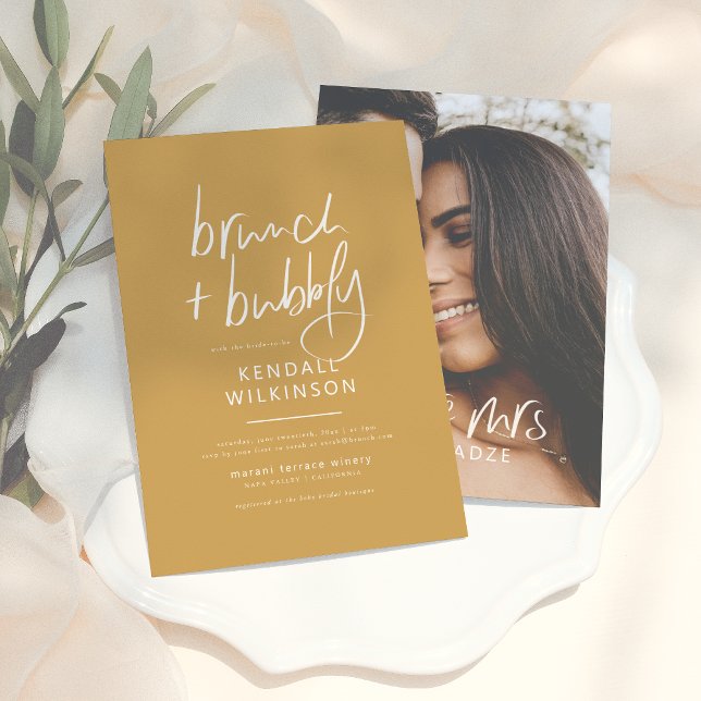 Future Mrs | Boho Senap Bröllop & Brunch Bubbly Inbjudningar (Skapare uppladdad)