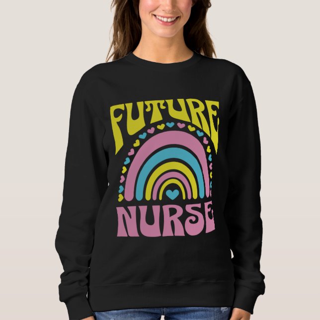 Future Nurse Bright Retro Rainbow Nurses Training T Shirt (Framsida)