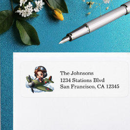 Future Pilot Boy Vintage Airplane Personalized Returadress Etikett