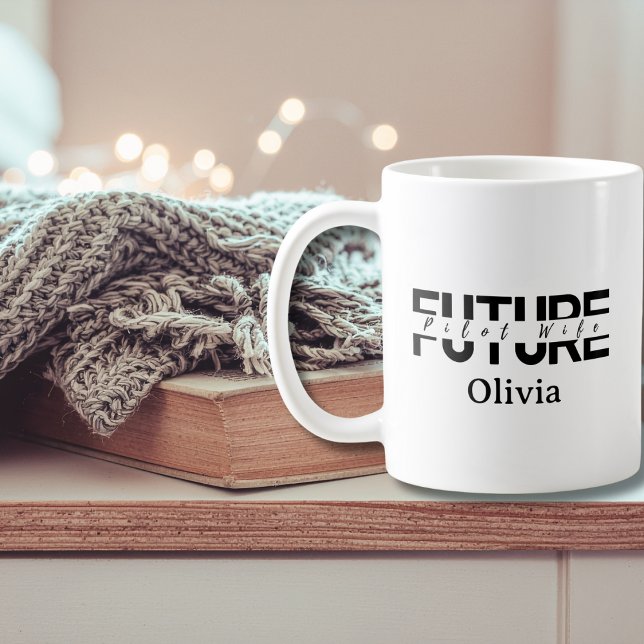 Future Pilot Wife Wedding Simple Script Romantic  Kaffemugg (Skapare uppladdad)