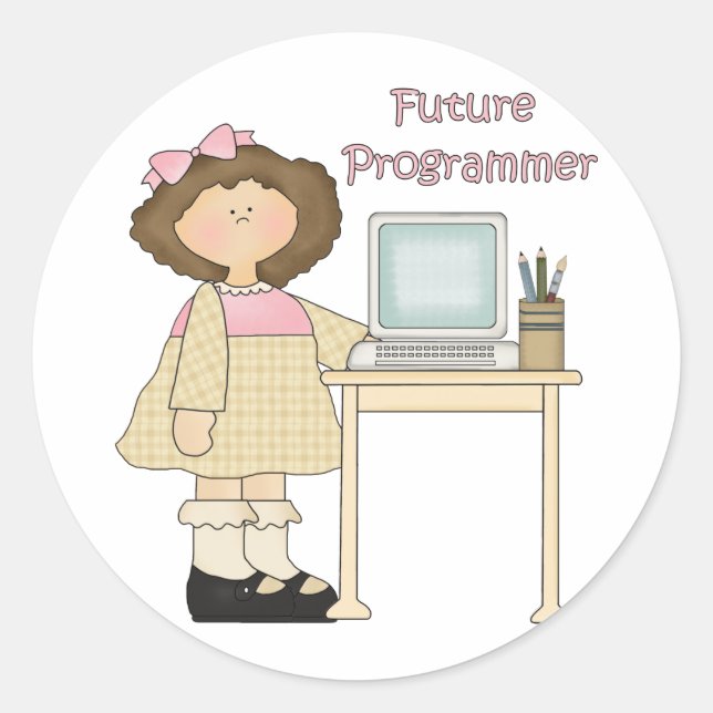 Future Programmer Girl Runt Klistermärke (Framsida)