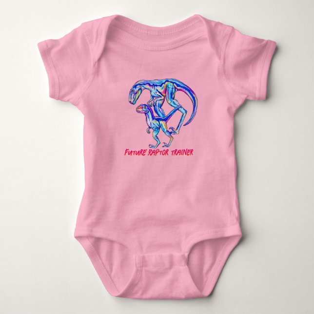 Future Raptor Trainer Velociraptor baby bodysuit T Shirt (Framsida)