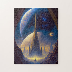 Future Space City Sci-Fi Art Jigszle Puzzle Pussel