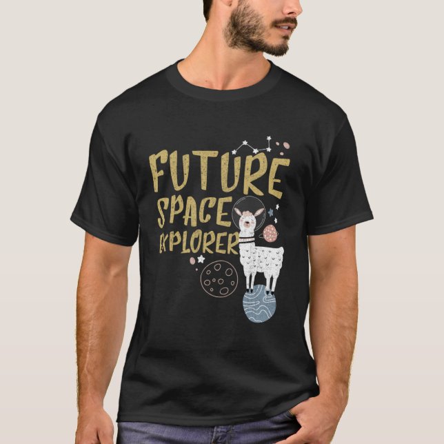 Future Space Explorer Llama Astronaut Roligt Cute T Shirt (Framsida)