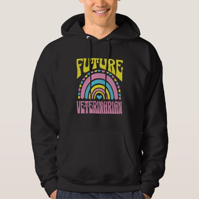Future Veterinarian Bright Retro Rainbow Veterinar Hoodie (Framsida)