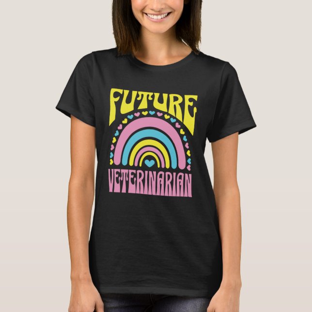 Future Veterinarian Bright Retro Rainbow Veterinar T Shirt (Framsida)