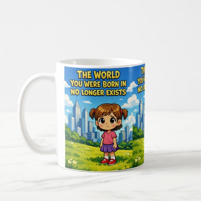 Future vs. Past Lost innocence Sentimental Cartoon Kaffemugg (Vänster)