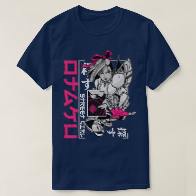 Futurism Samurai Girls Anime Art Glitch Aesthetic  T Shirt (Design framsida)