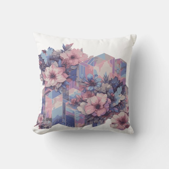 Futurism Tmålad Blommigt Desin Pillow Kudde (Framsida)