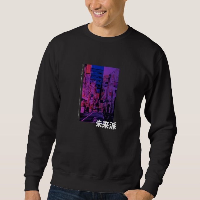 Futurist Vaporwave Japanska Brev Kanji Lång Ärmad Tröja (Framsida)