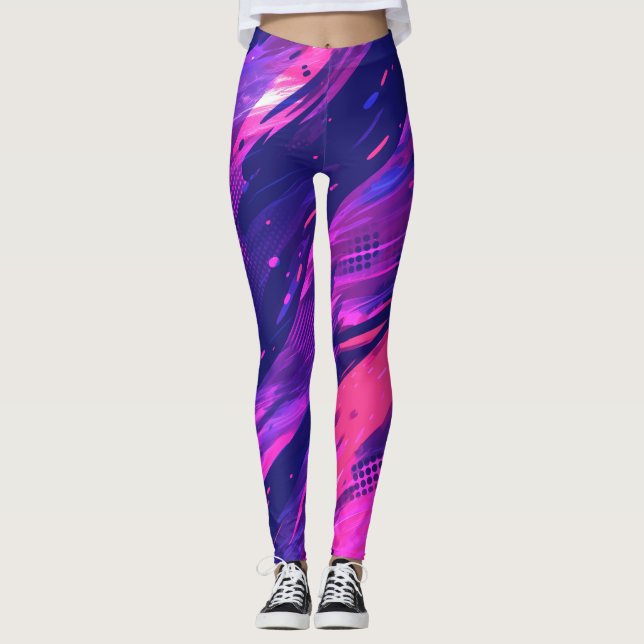 🎨 Futuristic Abstract Purple & Blue Pattern - Bol Leggings (Framsida)