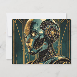 Futuristic Android Art Print Retro Art Deco Cyber Vykort